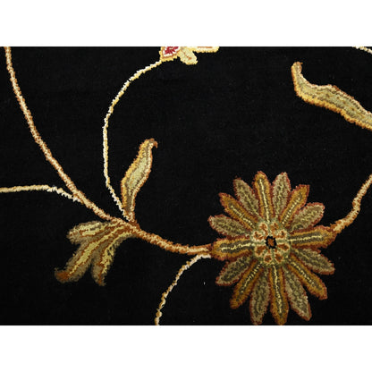 5'10"X8'10" Black Botanical Design Wool & Silk Hand Knotted Oriental Rug