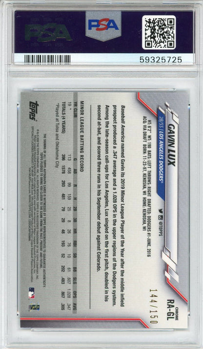 Gavin Lux Autographed 2020 Topps Chrome Blue Refractor Rookie Card #Ragl (Psa Mi