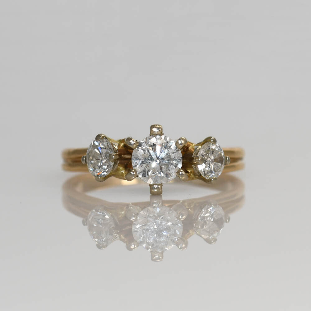 14K Yellow Gold 3 Diamond Ring, .85Tdw, 3.3G