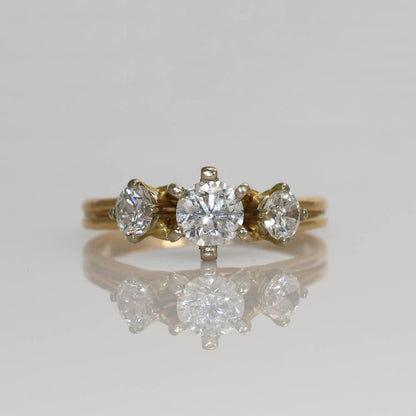14K Yellow Gold 3 Diamond Ring, .85Tdw, 3.3G