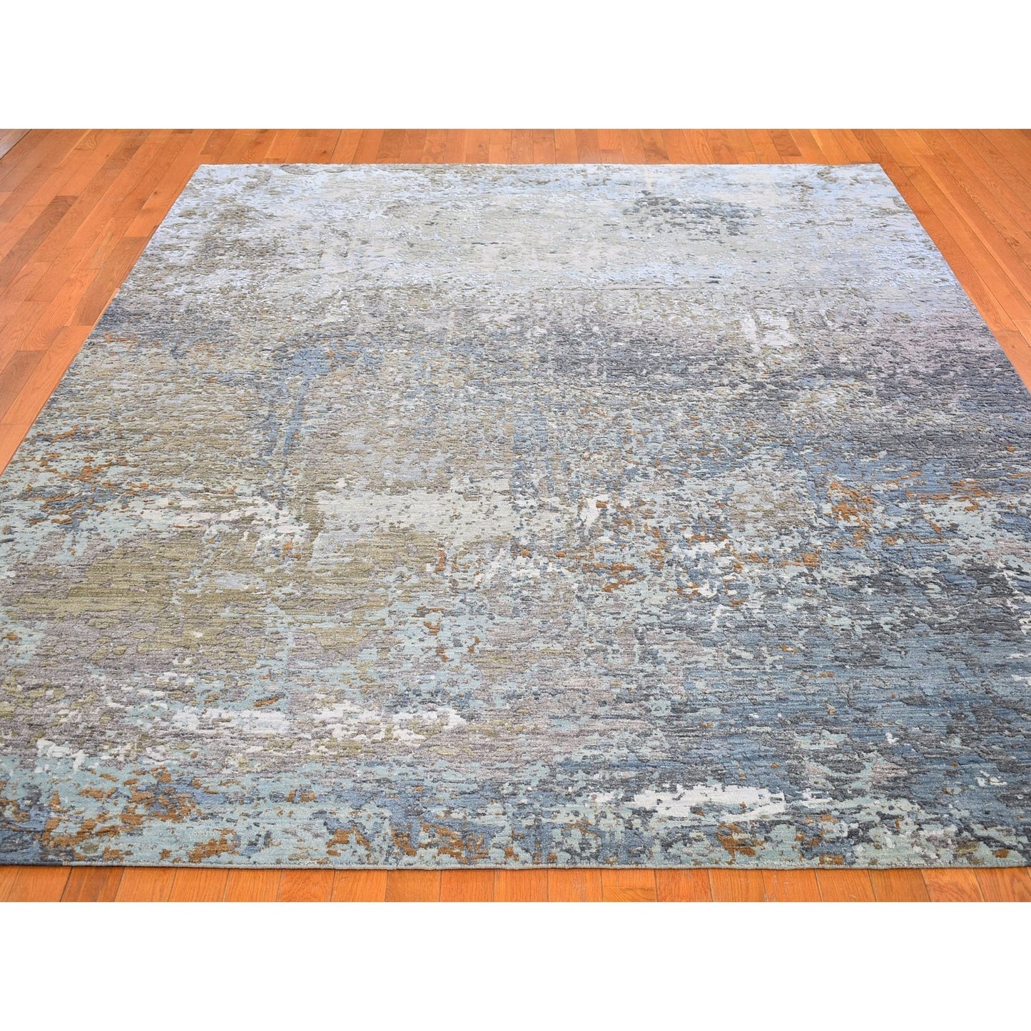 8'1"X10' Blue Wool Farsian Knot With Abstract Design Hand Knotted Rug