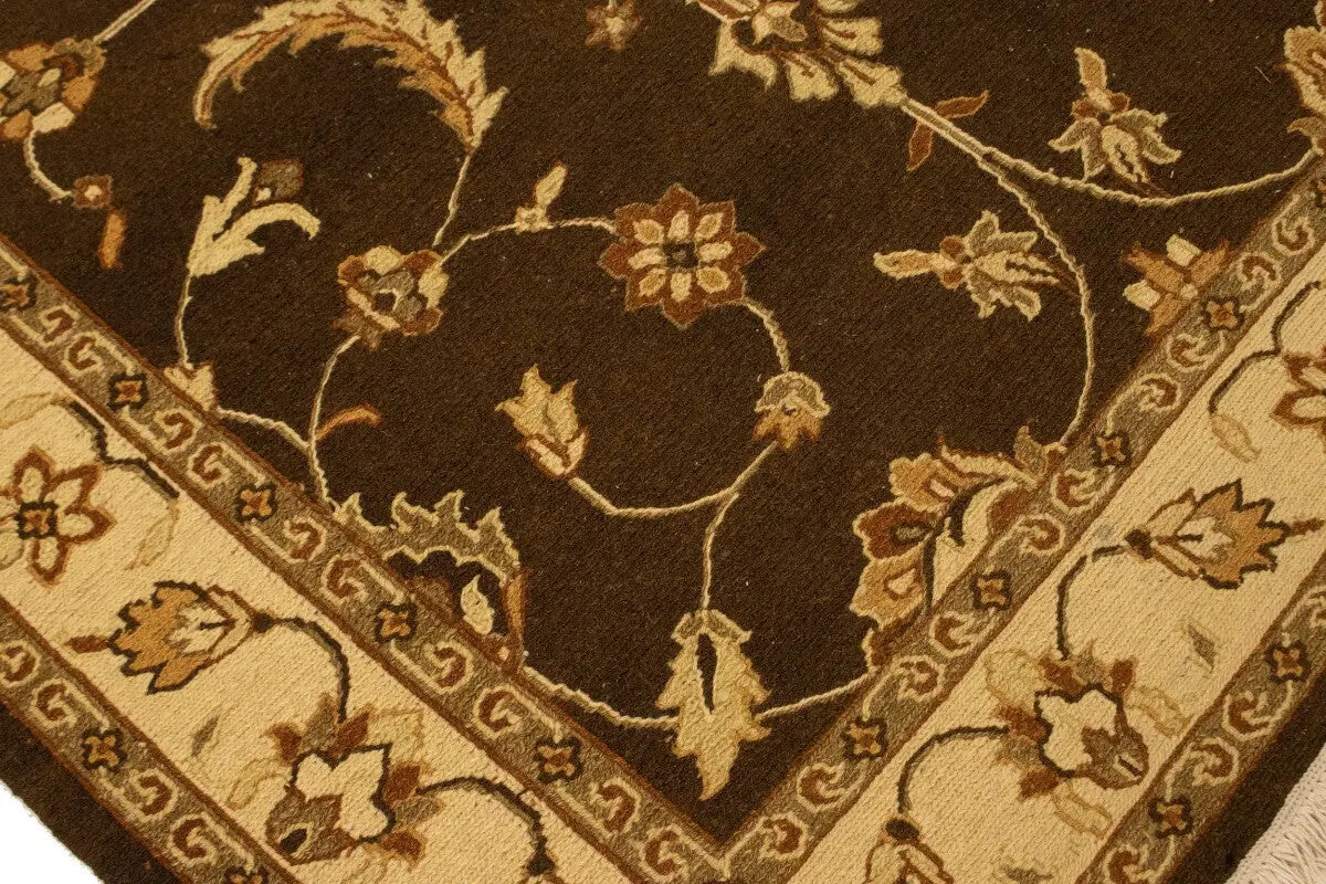 Partially Hand-Woven Brown Floral Sumak Rug