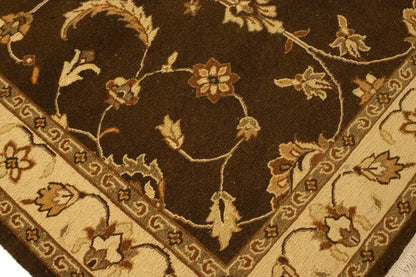 Partially Hand-Woven Brown Floral Sumak Rug