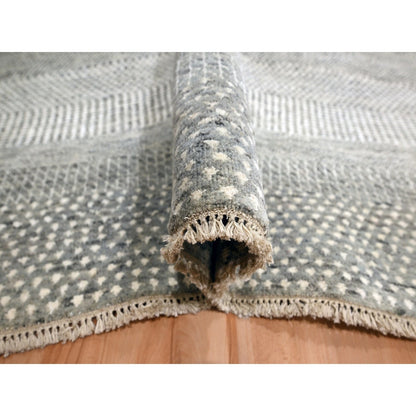 8'9"X12'3" Gray Grass Design Hand Knotted Wool And Silk Tone On Tone Rug