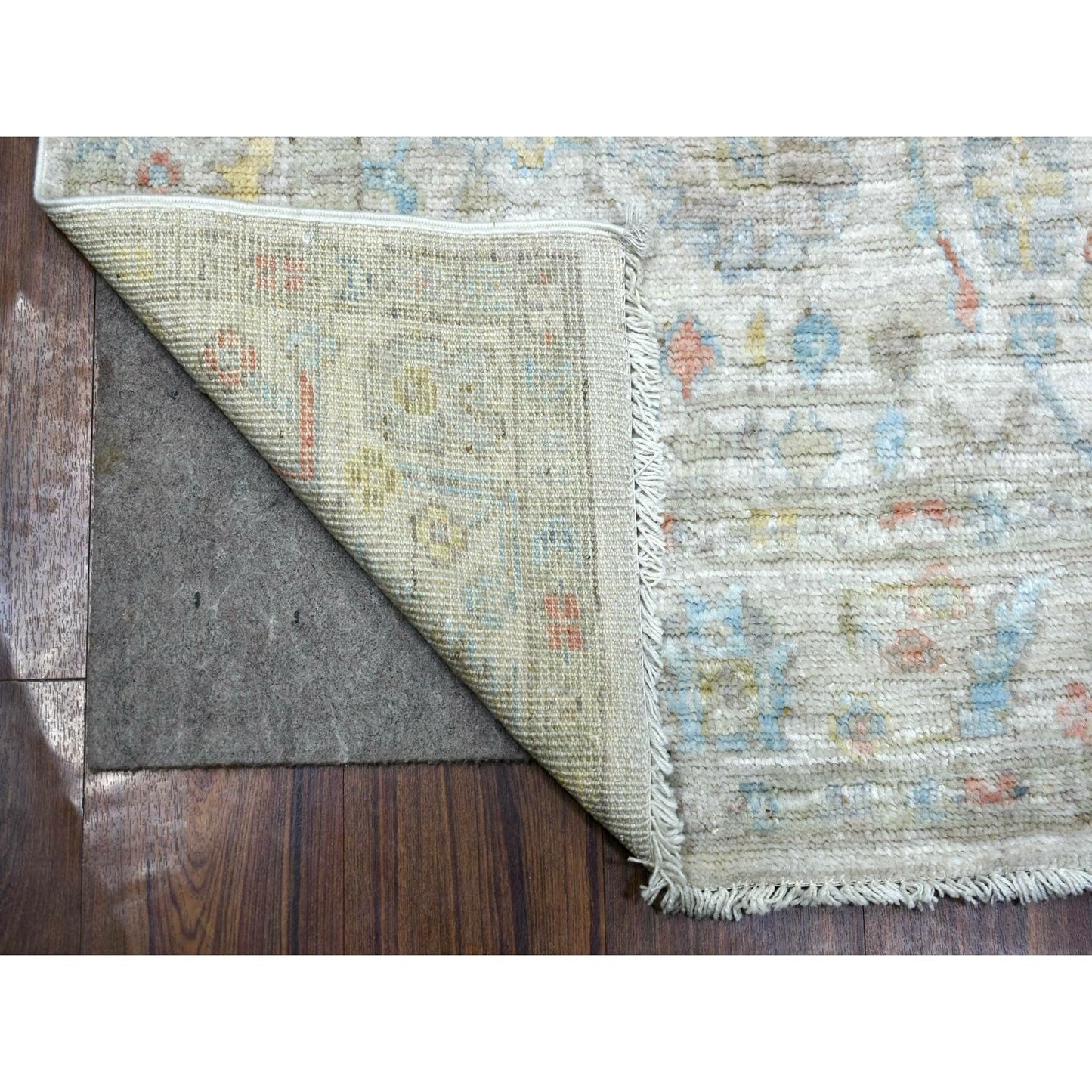 3'9"X11'2" Gray Hand Knotted Afghan Angora Oushak Wool Wide Runner Rug