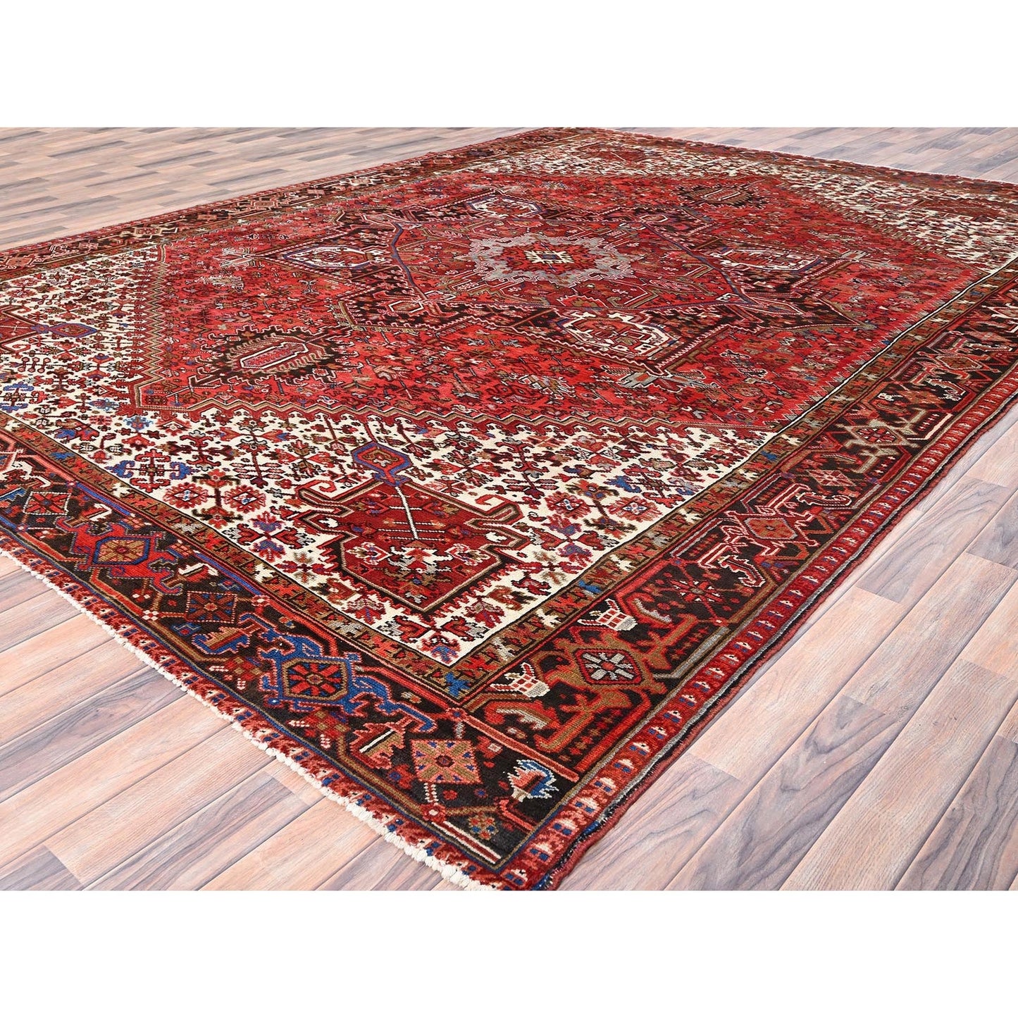 9'8"X12'9" Red Pure Wool Hand Knotted Semi Antique Zoroastrian Heris Rug