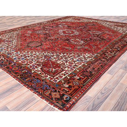 9'8"X12'9" Red Pure Wool Hand Knotted Semi Antique Zoroastrian Heris Rug