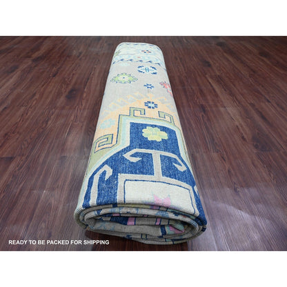 9'7"X13'4" Gray Fusion Kazak Caucasian Design Pure Wool Hand Knotted Rug