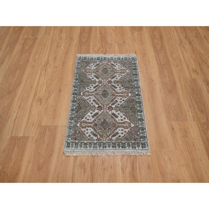 2'X3' Ivory Pure Wool Mat Rug Unique Flower Rosettes Design Hand Knotted