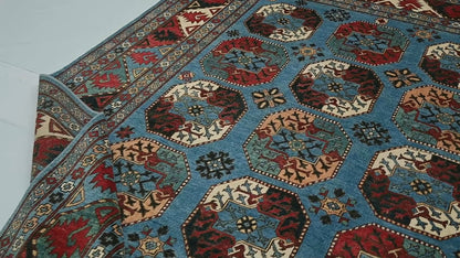 Hand-Knotted Farmhouse Rug Geometric Tribal Style Wool Oriental Carpet 8X10 ft