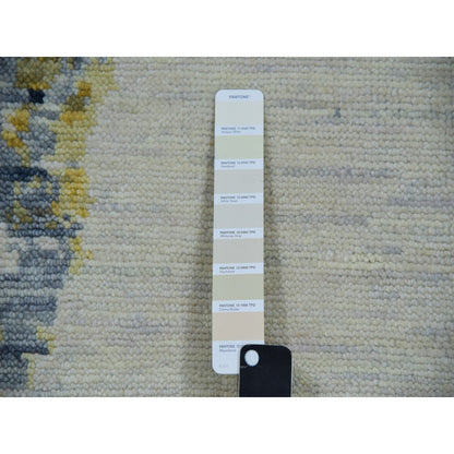 12'1"X13'10" White Abstract Design 100% Wool Hand Knotted Oversized Rug