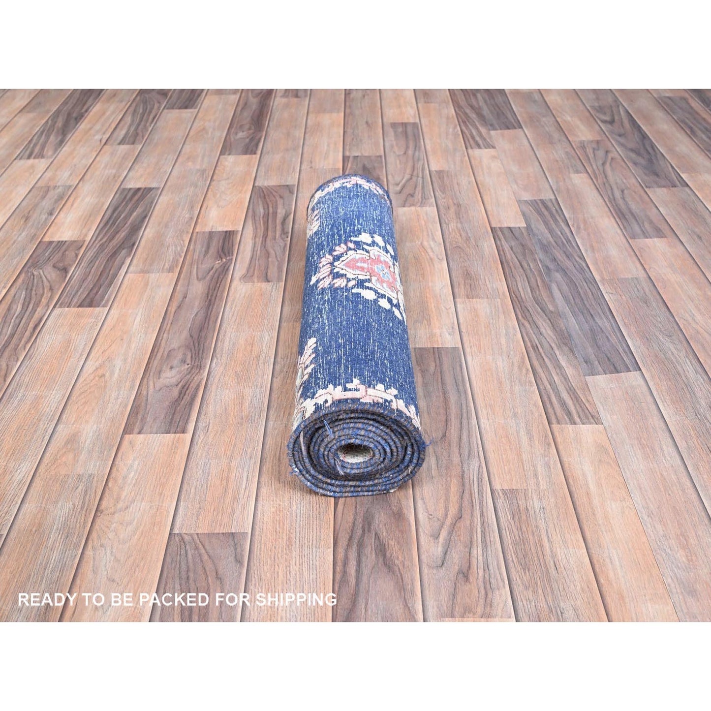 2'1"X12' Blue Hand Knotted Vintage Zoroastrian Karman Wool Runner Rug