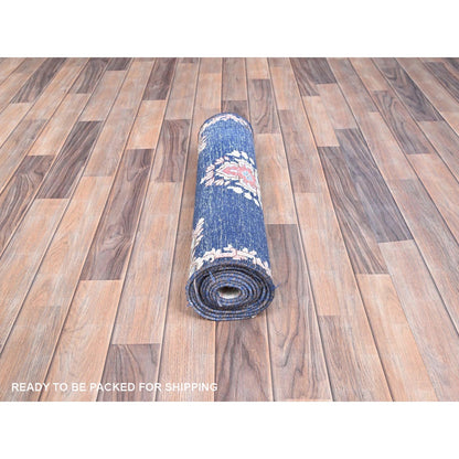 2'1"X12' Blue Hand Knotted Vintage Zoroastrian Karman Wool Runner Rug