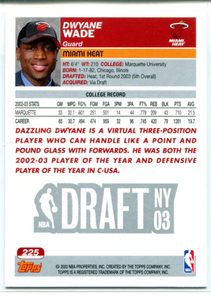 Dwyane Wade 2003-04 Topps Rookie Card #225
