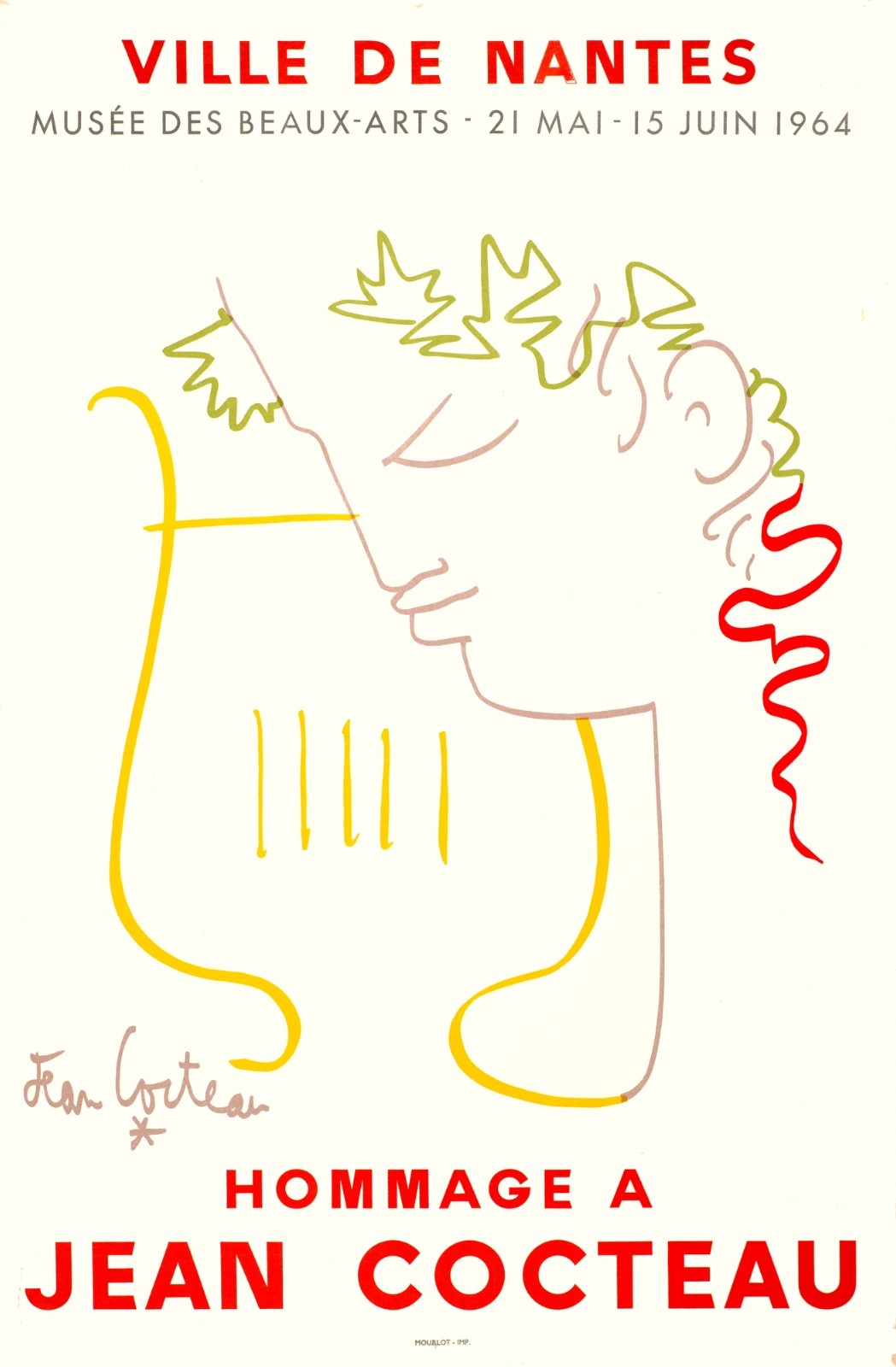 Jean Cocteau Hommage A  For The Ville De Nantes 1964 Original Stone Lithograph