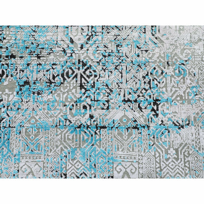 8'9"X11'10" Teal Blue Jewellery Design Silk With Textured Wool Rug