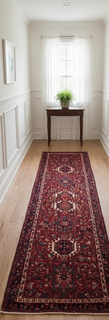 Karajeh Runner Rug Red Kitchen Carpet Vintage Oriental Design Geometric 4x11 ft
