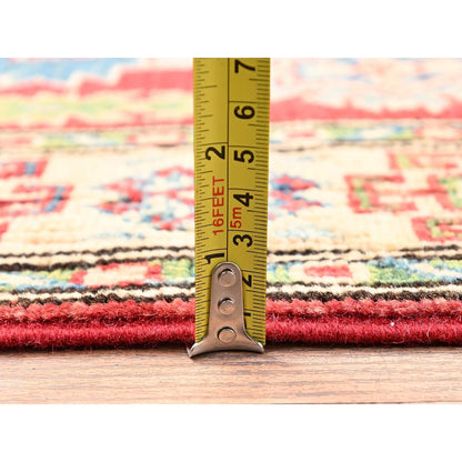 2'7"X12'8" Red Kazak With Geometric Design Hand Knotted Rug Wool Runner