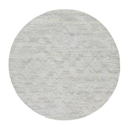 6'X6' Gray Modern Undyed Natural Wool Hand Knotted Round Oriental Rug