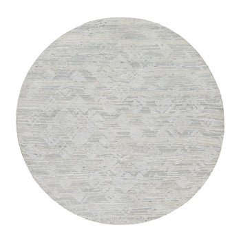 6'X6' Gray Modern Undyed Natural Wool Hand Knotted Round Oriental Rug