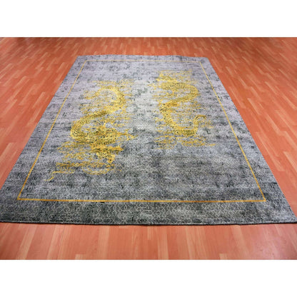 8'X10'3" Gray Golden Dragons Chinese Inspired Wool/Silk Hand Knotted Rug