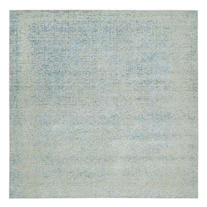 10'X10' Gray Modern Jacquard Hand Loomed Wool And Silk Square Rug
