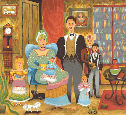 Lee Dubin Family Portrait Signed " Lithograph Folk Art Multico