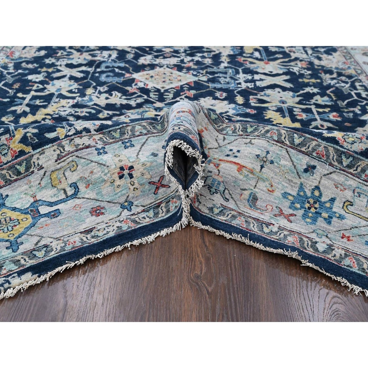 Hand Knotted Wool Rug 8'x9'10" Denim Blue Heris All Over Broken Design