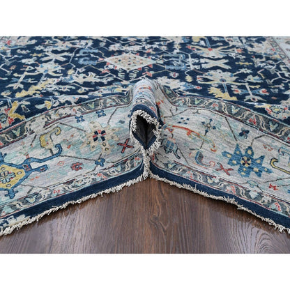 Hand Knotted Wool Rug 8'x9'10" Denim Blue Heris All Over Broken Design