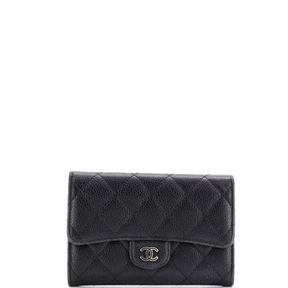 Chanel Cc Gusset Classic Flap Wallet Quilted Caviar Medium