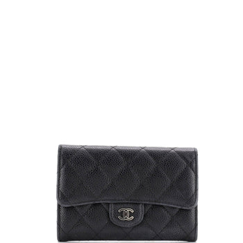 Chanel Cc Gusset Classic Flap Wallet Quilted Caviar Medium