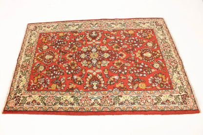 Hand-Knotted Vintage Red Floral 3'4X4'9 ft