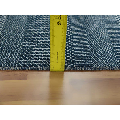 6'X9' Yankees Blue Wool And Silk Hand Knotted Grass Design Rug