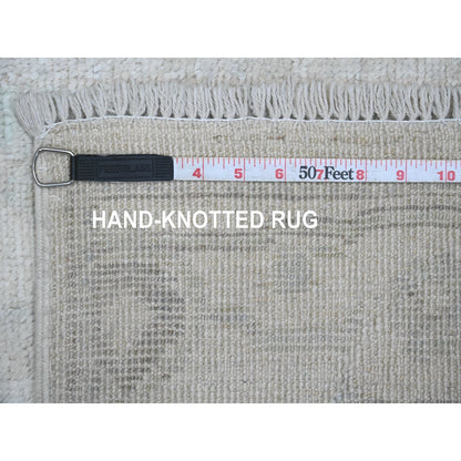 2'7"X11'7" White Hand Knotted Angora Oushak Leaf Design Wool Runner Rug