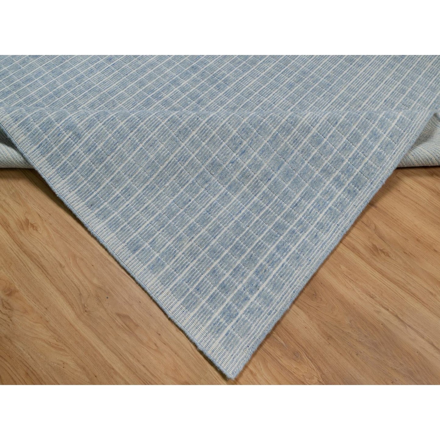 9'1"X12' Faded Blue Modern Plain Decor Box Design Loomed Knotted Wool Rug