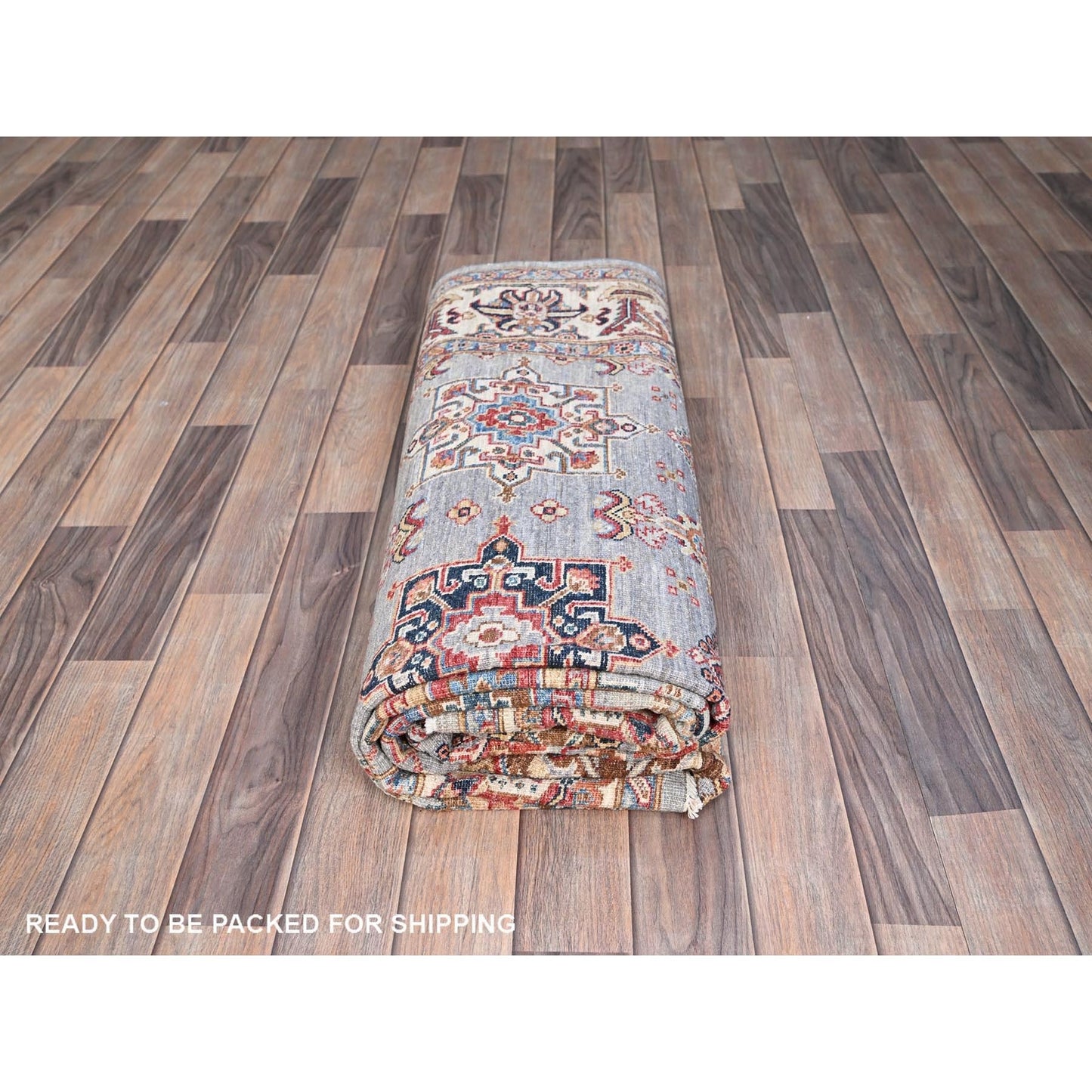 6'1"X9'6" Metallic Gray Soft Wool Super Kazak Hand Knotted Oriental Rug