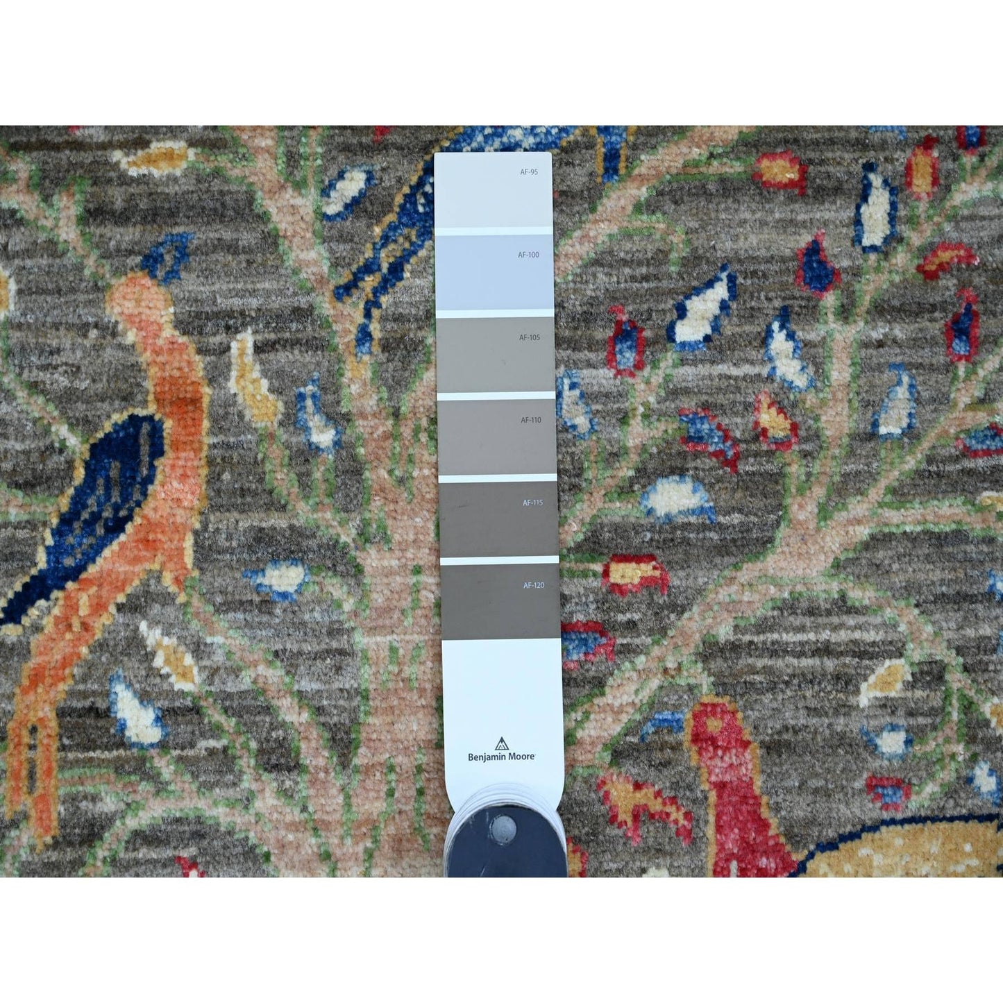 2'X3' Gray Hand Knotted Afghan Peshawar Birds Design Wool Mat Sample Rug