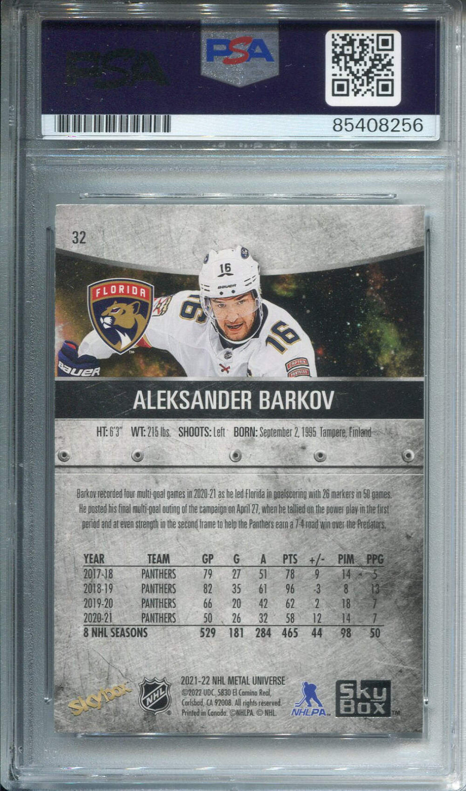Aleksander Barkov Autographed Skybox Card Psa Authentic Auto