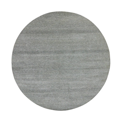 10'X10' Trout Gray Hand Knotted Modern Grass Design Undyed Wool Round Rug