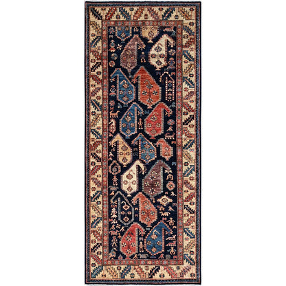 4'X9'9" Midnight Blue Large Paisley Design Wool Hand Knotted Runner Rug