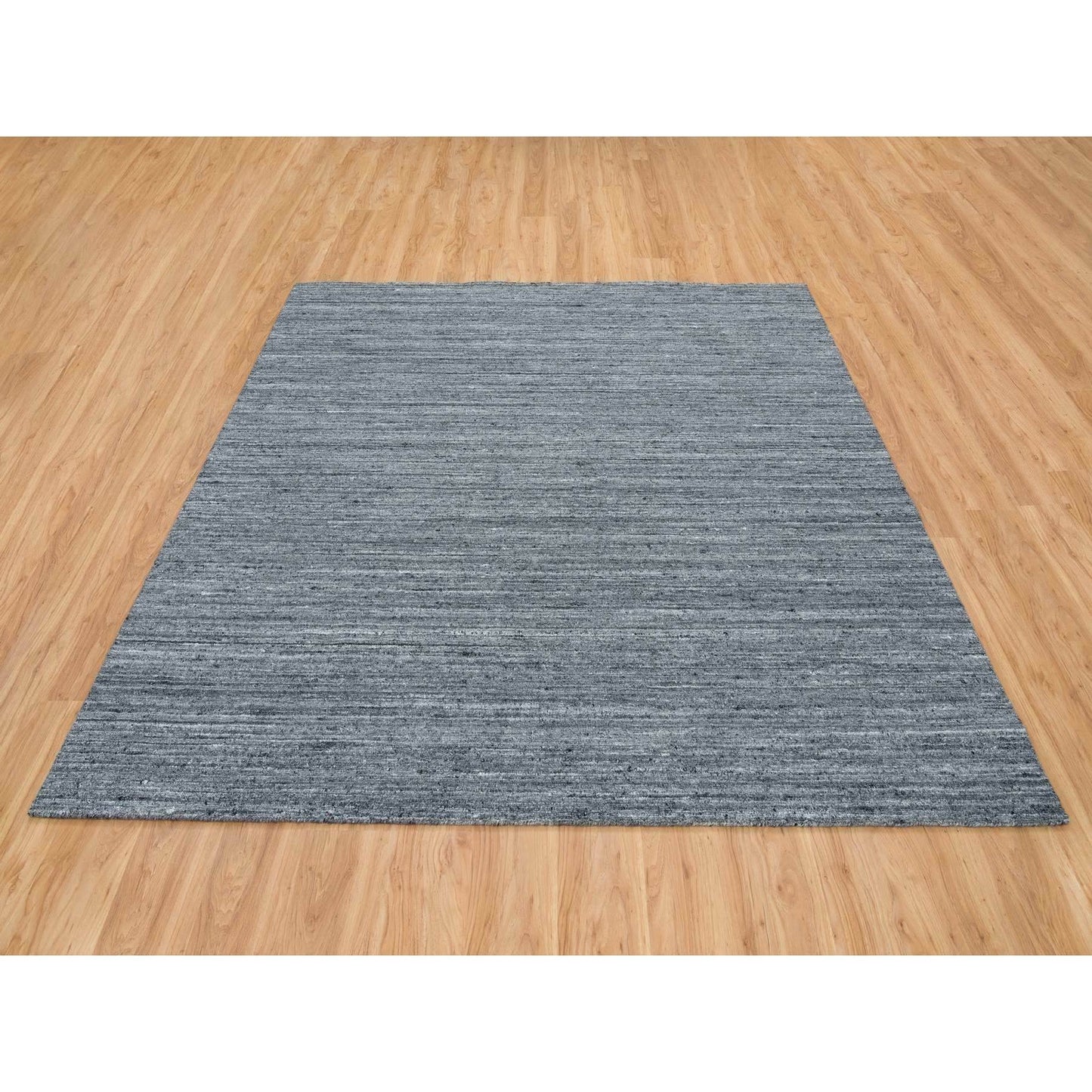 8'1"X8'1" Arsenic Gray Modern Striae Design Wool Hand Loomed Square Rug