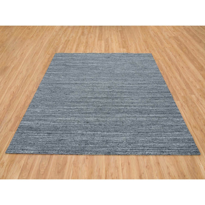 8'1"X8'1" Arsenic Gray Modern Striae Design Wool Hand Loomed Square Rug