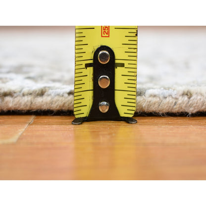 2'6"X12'1" Dense Weave Abstract Design Wool And Silk Hand Made Runner Rug