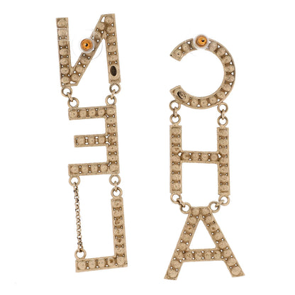 Chanel Cha-Nel Drop Earrings Metal With Crystals