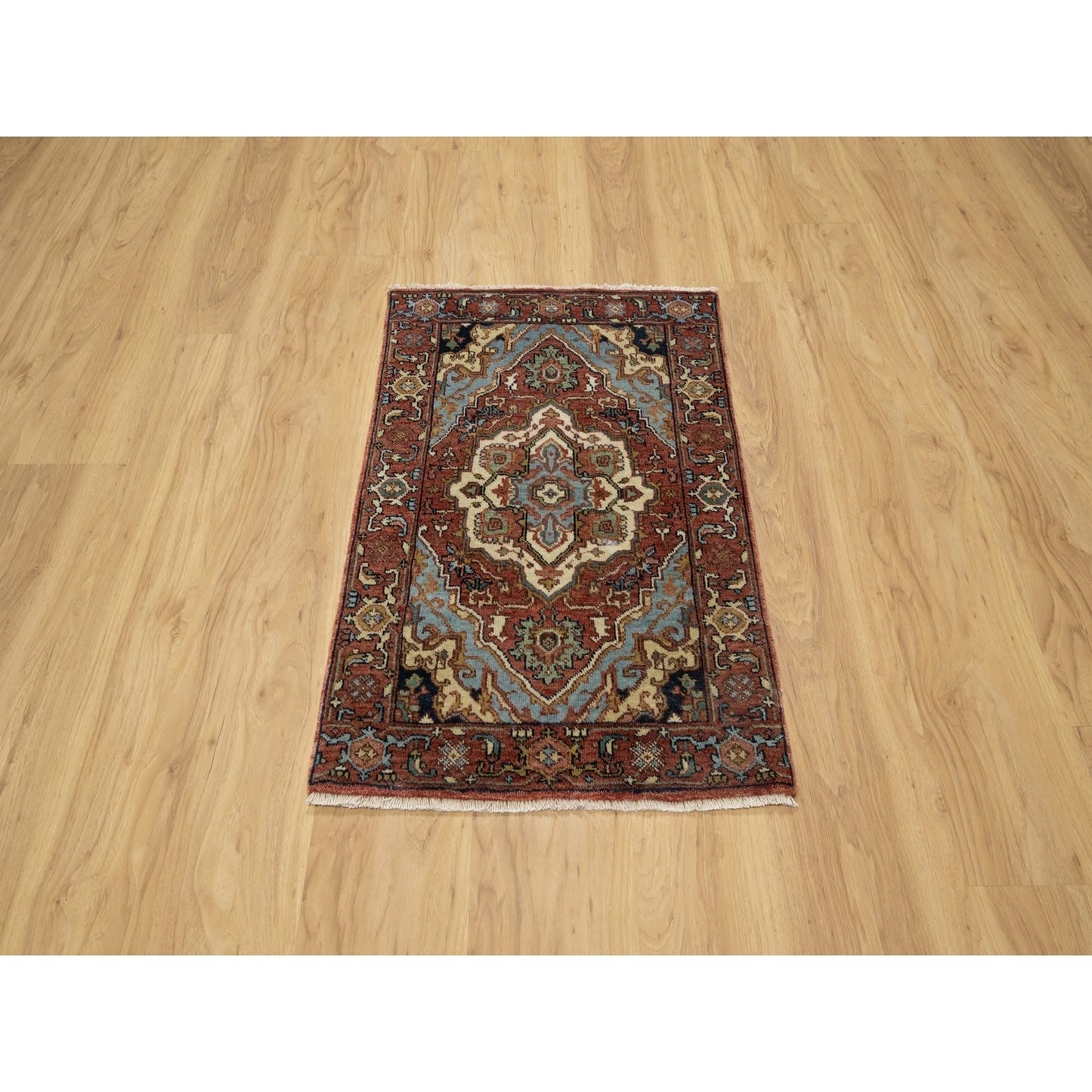 2'X3'2" Red Antiqued Fine Heris Re-Creation Wool Hand Knotted Mat Rug