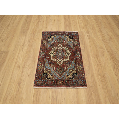 2'X3'2" Red Antiqued Fine Heris Re-Creation Wool Hand Knotted Mat Rug