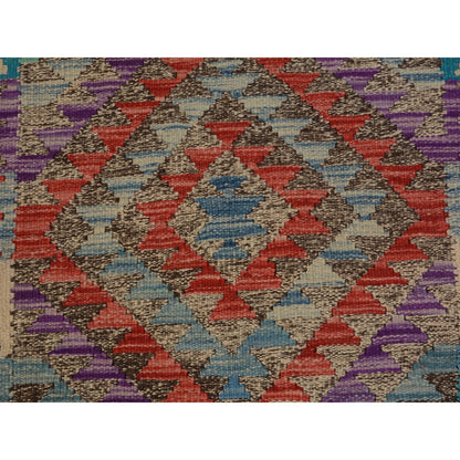 2'7"X4'1" Colorful Flat Weave Afghan Kilim Pure Wool Hand Woven Rug