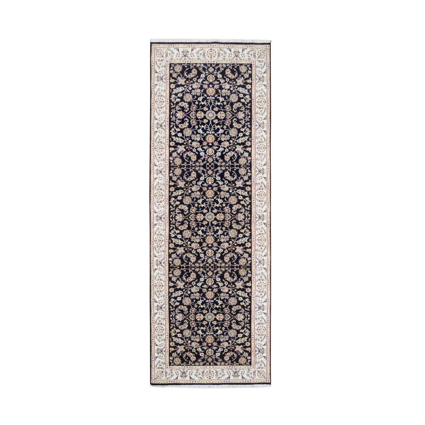 2'8"X9'10" Midnight Blue Pure Wool Hand Knotted Nain Fine Runner Rug