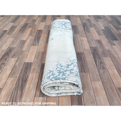 9'6"X12'9" Ivory Hand Knotted Wool Shabby Chic Distressed Old Farsian Rug