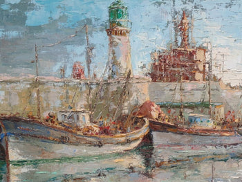 Louis Rovira Original Oil Painting P20 Port Scene Harbor Boats Signed France